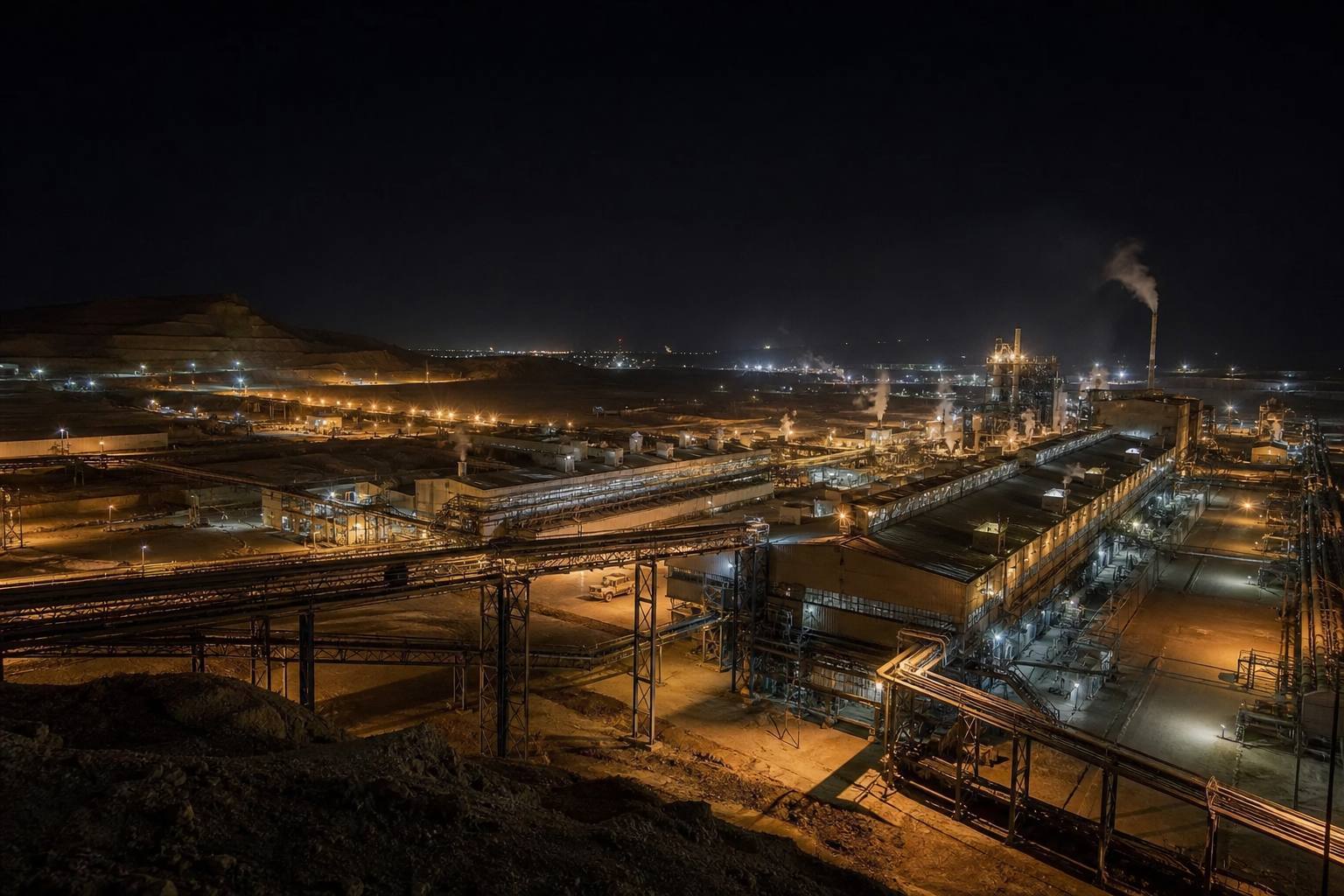 HMP-2 production site under night lighting